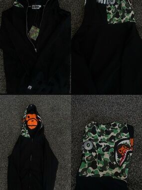 BAPE Black Hoodie with Green Camo